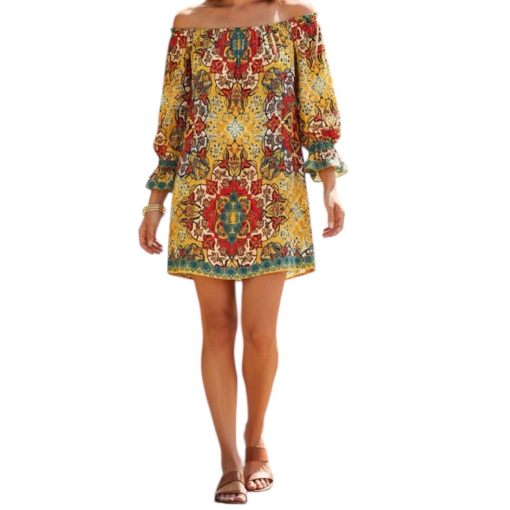 Anthropologie Flying Tomato Multicolor Boho Hippie Tunic Dress Size Small